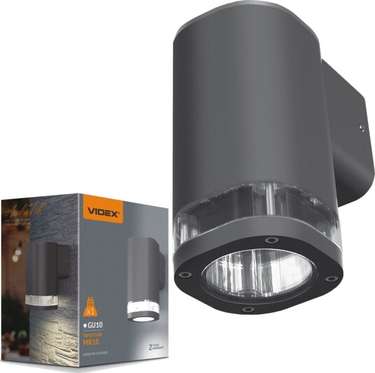 Videx GU10 vegglampe IP54 utendørs grå aluminium uten lyskilde Videx GU10 vegglampe IP54 utendørs grå aluminium uten lyskilde