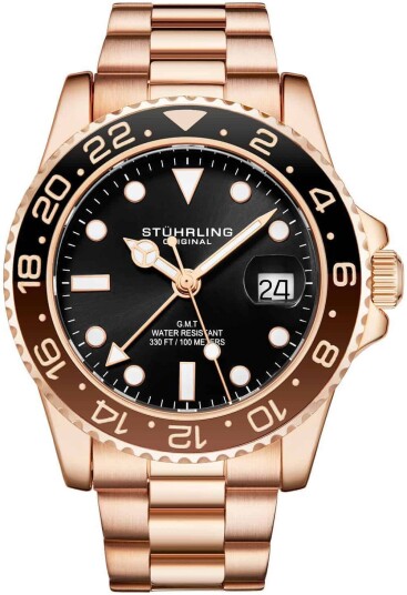 Stührling Original Herreklokke 3965.5 Aquadiver Sort/Rose gulltonet