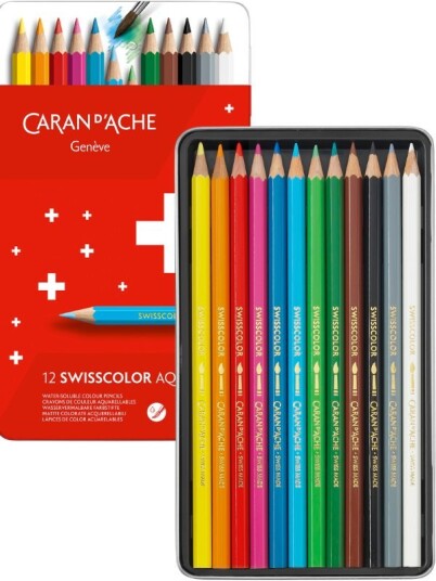 Caran D'Ache Swisscolor akvarell blyanter 12 farger i skrin Caran D'Ache Swisscolor akvarell blyanter 12 farger i skrin