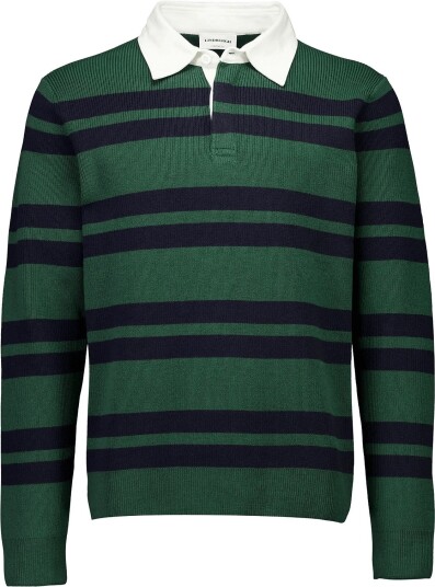 Lindbergh Knitted Striped L/S Rugby Shirt Green L