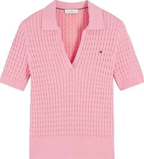 Tommy Hilfiger Cotton Cable Fine Gg Ss Polo   CARNATION PINK   L