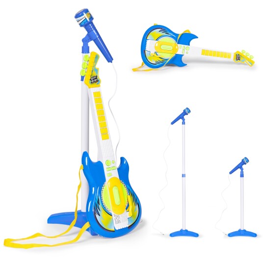 Elektrisk gitar sett mikrofon stativ for barn MP3 Blå Elektrisk gitar sett mikrofon stativ for barn MP3 Blå