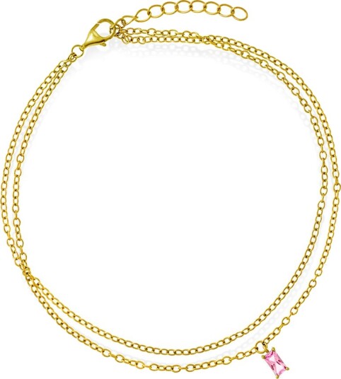 Pan Jewelry Ankelkjede i 925 forgylt sølv med rosa zirkonia 25 cm