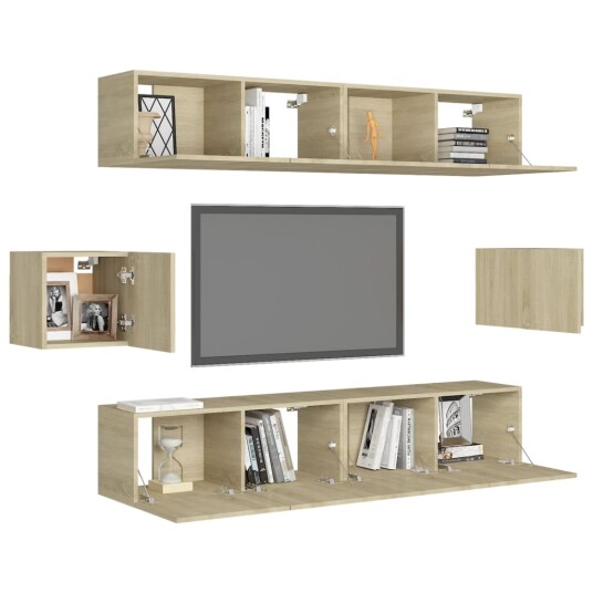 vidaXL TV-benksett 6 deler sonoma eik sponplate vidaXL TV-benksett 6 deler sonoma eik sponplate