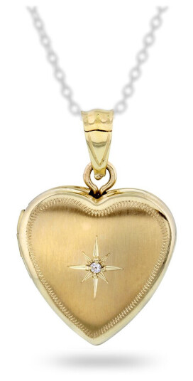 Pan Jewelry, Medaljong i 585 gult gull med hjerte og diamant 0,01 ct