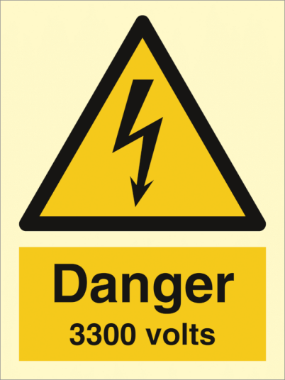 Danger 3300 volts - Etterlysende plast HI150 - 200 x 150 mm