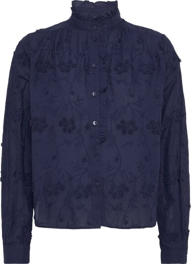 Mango Embroidered Blouse With Frill Detail - NAVY - XS