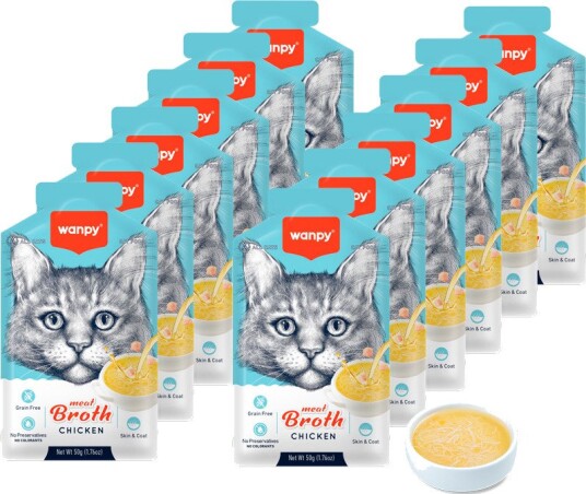 Wanpy 12 x Meat Broth 600gr total Chicken 50 g