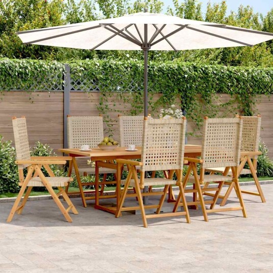 vidaXL Hagespisegruppe 7 deler beige polyrotting og heltre
