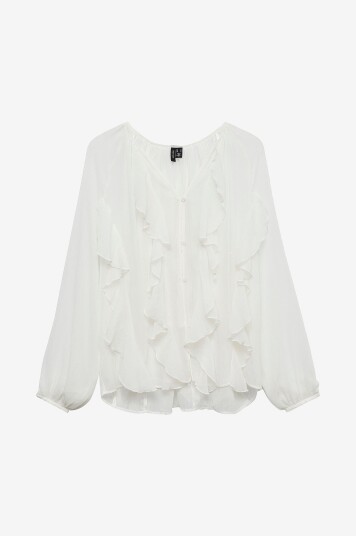 Vero Moda Bluse vmOakley LS Ruffle Top Wvn Exp Sb5 Hvit