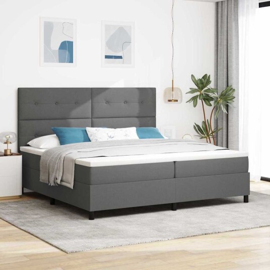 Box Spring Seng med Madrass Mørkegrå 200x200 cm Stoff