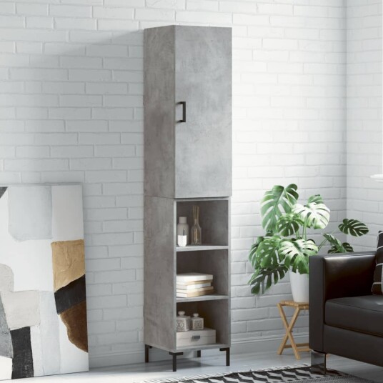 vidaXL Highboard betonggrå 34,5x34x180 cm konstruert tre 8720845484033