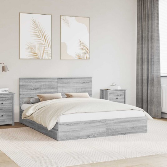 Seng med Oppbevaring Grå Sonoma 160 x 200 cm Konstruert tre Seng med Oppbevaring Grå Sonoma 160 x 200 cm Konstruert tre