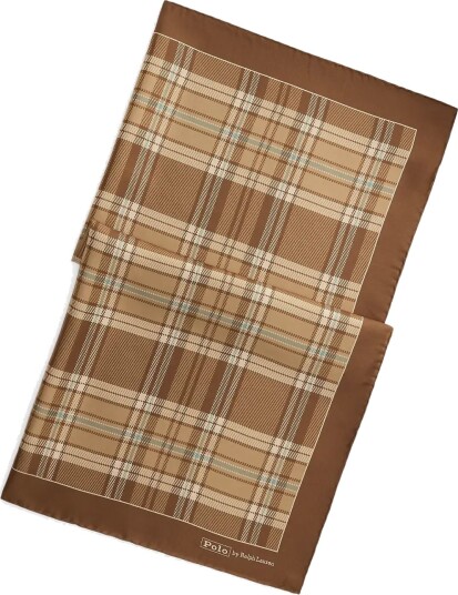 Polo Ralph Lauren Plaid Silk Square Scarf   Brown   ONE SIZE