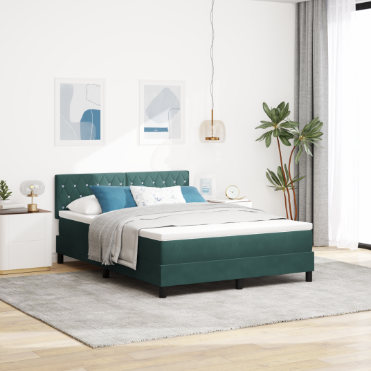 Box Spring Seng med Madrass Mørkegrønn 160x200 cm Fløyel