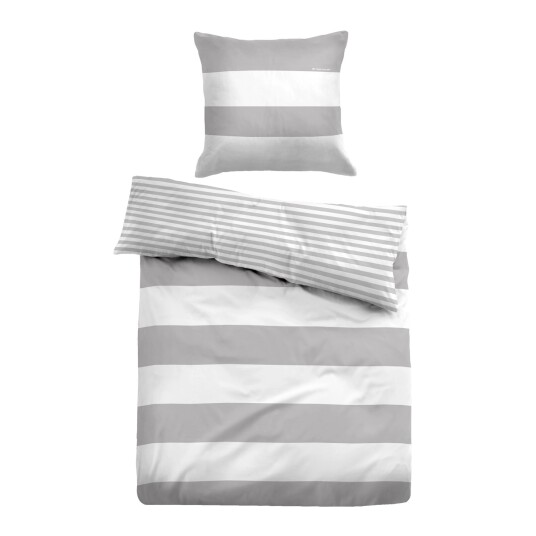 Tom Tailor Grå stripete sengetøy 150x210 cm - Sengetøy i 100% bomull - Grått og hvitt - Vendbart design -
