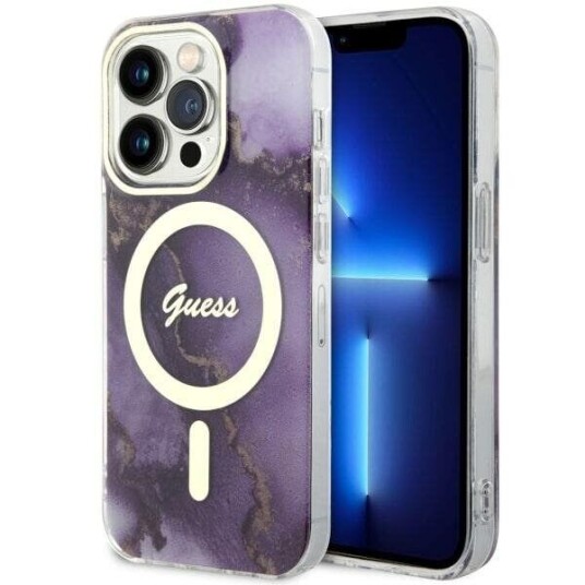 Guess Guhmp14lhtmrsu Iphone 14 Pro 6.1" Purpurowy/Purple Hardcase Golden Marble Magsafe