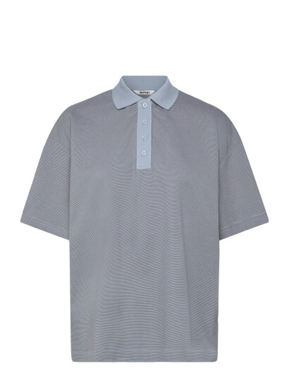 Monki Short Sleeved Polo T Shirt   Blue   XL