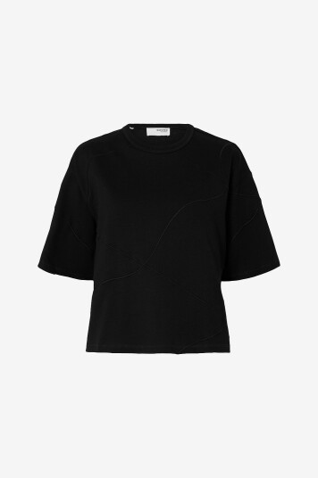 Selected Femme T skjorte slfPenny SS Embroidered Tee Svart