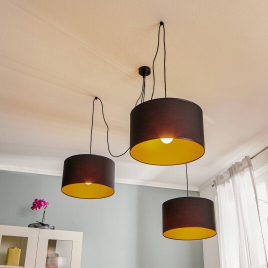 EMIBIG LIGHTING Hengelampe Roto 3 i svart indre skjerm gull