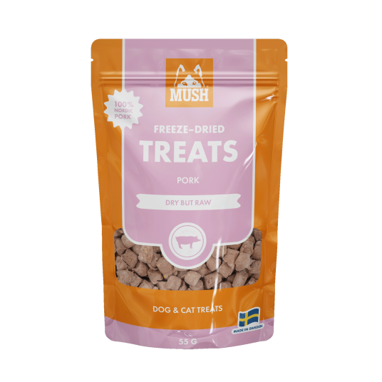 MUSH Frysetørket Gris Hundegodteri 55 g - Belønningssnacks MUSH Frysetørket Gris Hundegodteri 55 g - Belønningssnacks