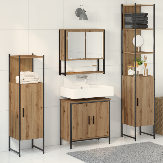 Baderomsinnredningssett med dør 4 pcs Brun 33 x 33 x 185.5 cm Baderomsinnredningssett med dør 4 pcs Brun 33 x 33 x 185.5 cm