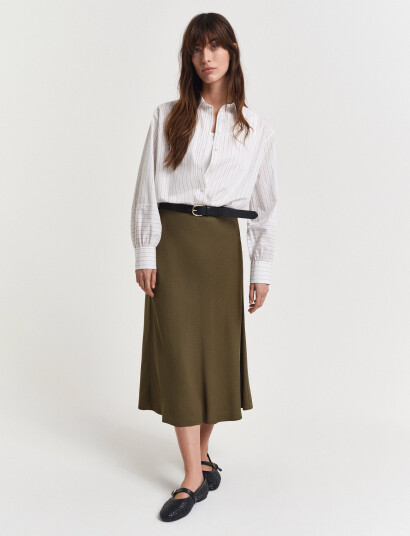 GANT Fluid Midi Skirt - Khaki green - 34
