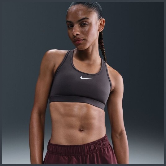 Nike Sports BH Dri FIT Swoosh Grå/Hvit Kvinner størrelse Large