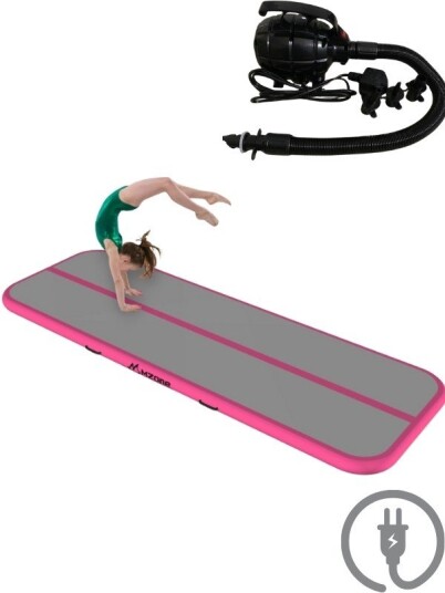 Mzone AirTrack 3 meter med elektrisk pumpe oppblåsbar treningsmatte med sprett rosa