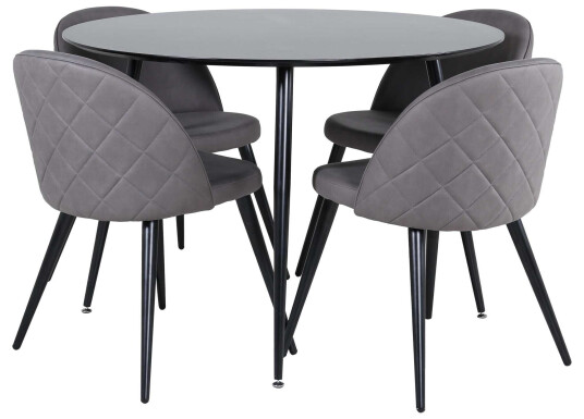 Venture Design Silar & Velvet spisegruppe Grå/svart 4 stoler & bord 100 cm