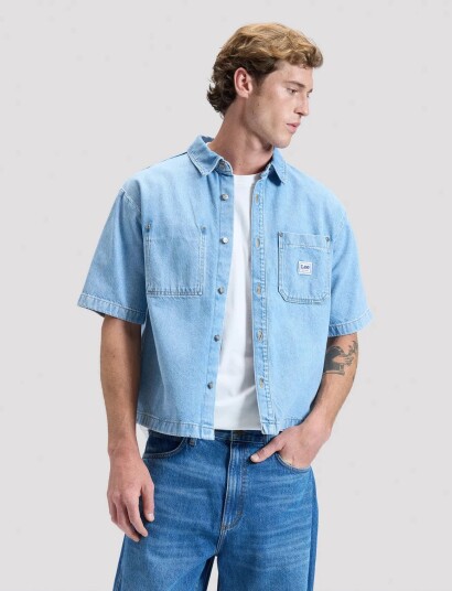 Lee Jeans Ss Workwear Shirt   Blue   XXL x 00