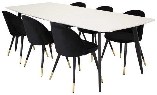 Venture Design Polar & Velvet spisegruppe Hvit/svart 6 st stoler & bord 240 x 100 cm