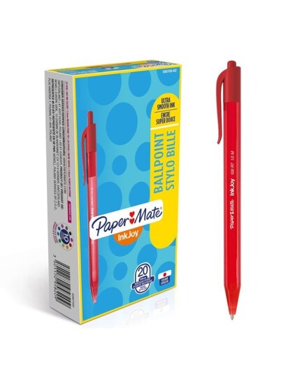 Paper Mate InkJoy 100RT Retractable Ballpoint Pens  Medium Point 1.0mm  Rød  20 Count