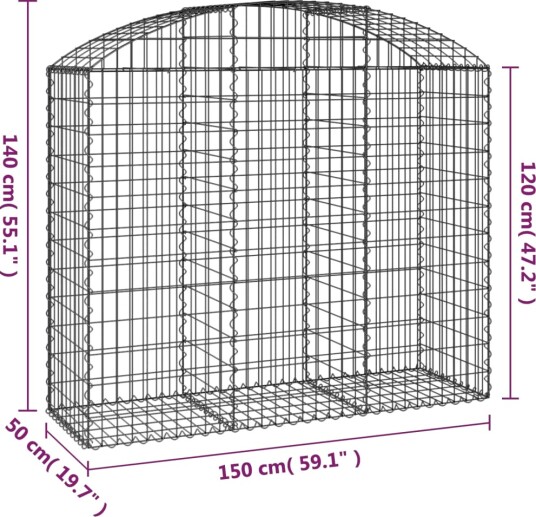 vidaXL Gabionkurv buet 150x50x120/140 cm galvanisert jern