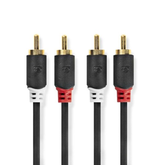 Nedis Stereo lydkabel | 2x RCA Han | 2x RCA Han | Gull belagt | 0.50 m | Rund | Antrasitt | Boks