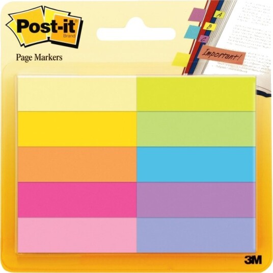 Post It 670 10Ab Sidemarkør 12.7 X 47.6 Mm 500 Ark 5 X 100 Assorterte Lyse Farger