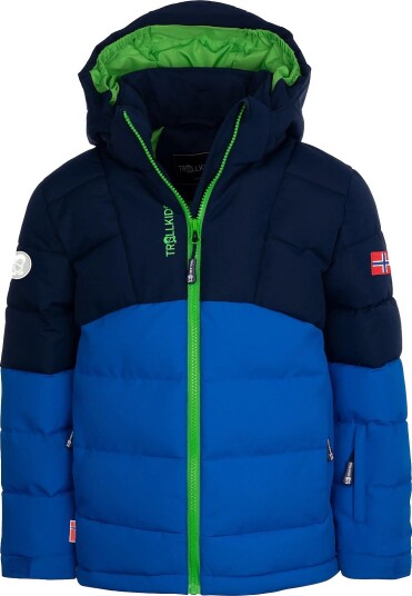 TrollKids Kids Gryllefjord Jacket - NAVY/MEDIUM BLUE/BRIGHT GREEN - 140