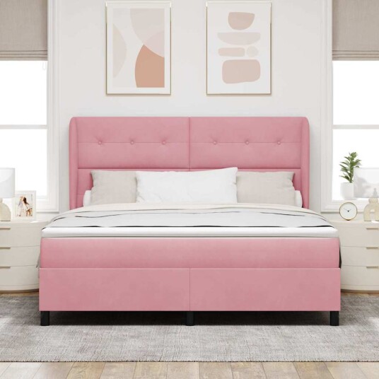 Boksfjær Seng med madrass Rosa 200 x 180 cm Fløyel Boksfjær Seng med madrass Rosa 200 x 180 cm Fløyel