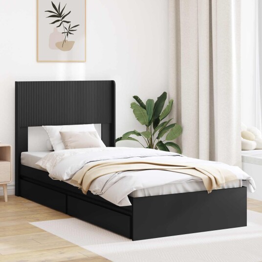 Sengramme med oppbevaring og hodegavl Svart 75 x 190 cm Sengramme med oppbevaring og hodegavl Svart 75 x 190 cm