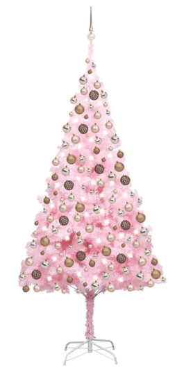 vidaXL Kunstig juletresett med LED og kuler 240 cm PVC rosa