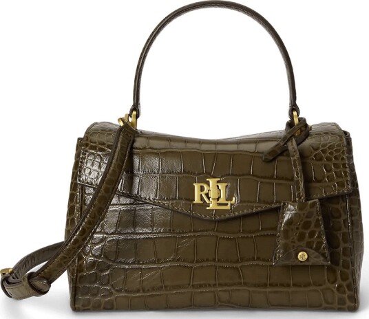 Lauren Ralph Lauren Croc Embossed Small Farrah Soft Satchel   BOTANIC GREEN   One Size