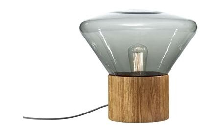 Brokis Muffins Wood 01 Bord-/ Gulvlampe Røykfarget Glass og Naturlig Eik med Sort Ledning
