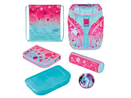 Herlitz SoftLight Plus GreenLine Pink Bubbles, Pencil pouch, Sport bag, Lunchboks, Pennal, Skolesekk, Jente, Barneskole, Ryggsekk, 16 l, Sidelomme Herlitz SoftLight Plus GreenLine Pink Bubbles, Pencil pouch, Sport bag, Lunchboks, Pennal, Skolesekk, Jente, Barneskole, Ryggsekk, 16 l, Sidelomme