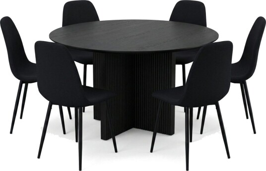 Edda spisegruppe rund 130 cm svart med 6 Nibe spisestoler Svart Edda spisegruppe rund 130 cm svart med 6 Nibe spisestoler Svart