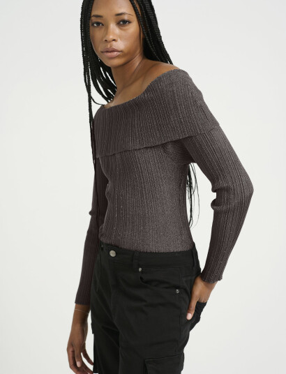 Gestuz Silvigz Rib Ls Off Shoulder - Grey - S Gestuz Silvigz Rib Ls Off Shoulder - Grey - S