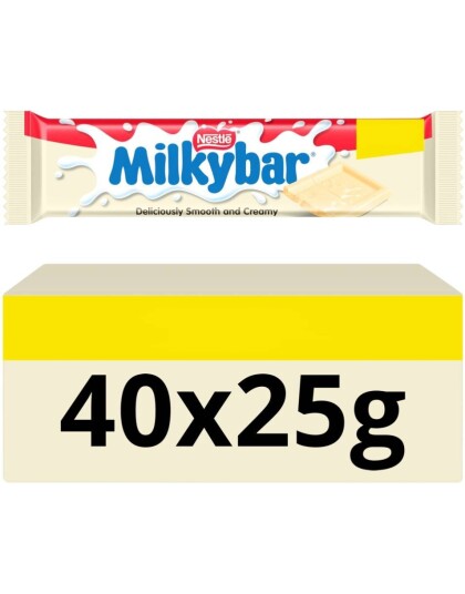 40 stk Nestle Milkybar White   Hvite Sjokoladeplater   Hel Eske 1 kg