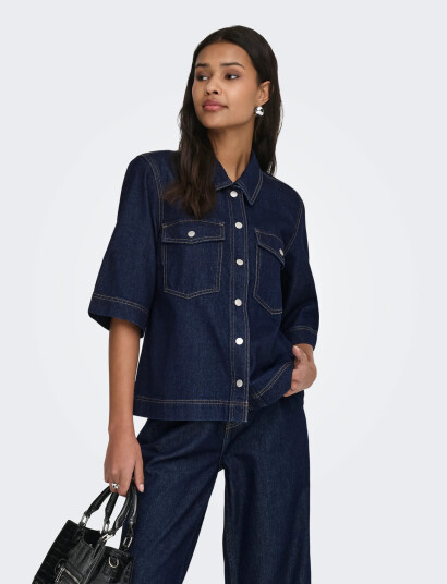 ONLY Onlbelle S/S Shirt Dnm Gua Noos   Navy   XS