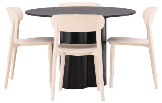 Venture Design Olivia & Åstol spisegruppe Beige/svart 4 stoler & bord 110 cm