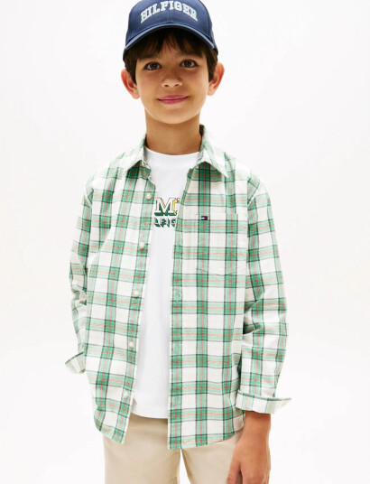Tommy Hilfiger Stretch Poplin Check Shirt Ls Green 128