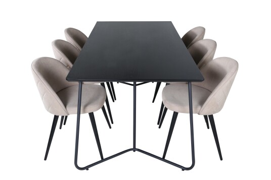 Venture Home Petra Spisegruppe 190 cm Rektangulær med 6 Velvet Stoler Beige
